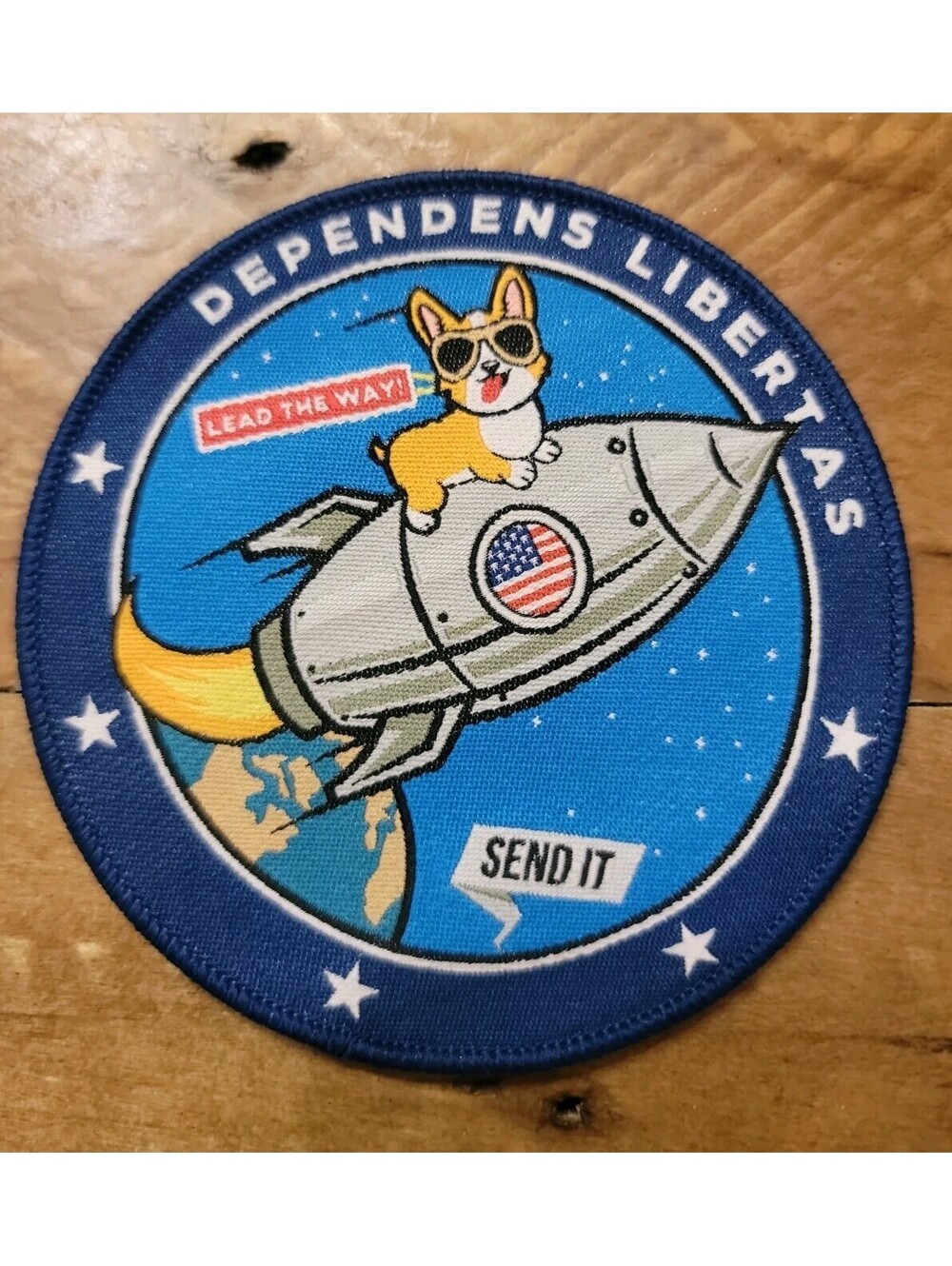 Dependens Libertas Corgi Rocket embroidered morale patch "Send It" space...